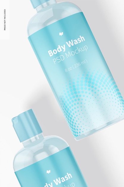 Plastic Body Wash-flessen Mockup, close-up