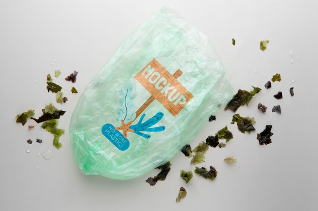 PSD plastic bog mockup with seaweed