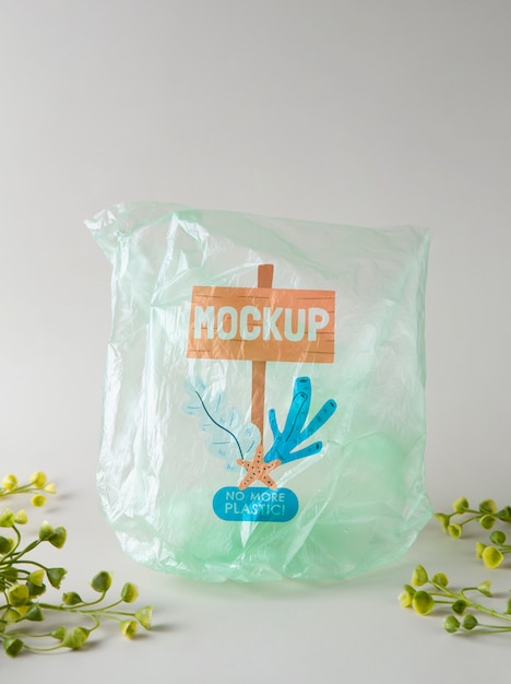 Plastic bog mockup with seaweed