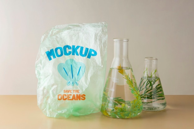 PSD plastic bog mockup with seaweed