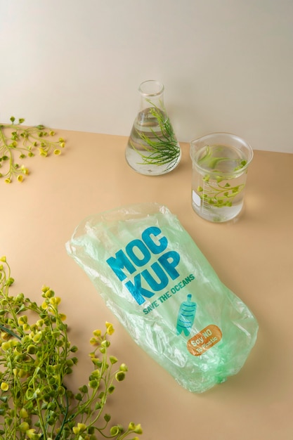 PSD plastic bog mockup with seaweed