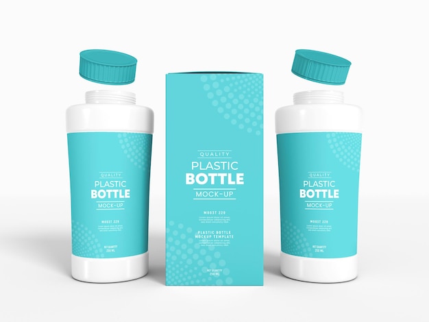 Plastic bottle jar with box packaging mockup