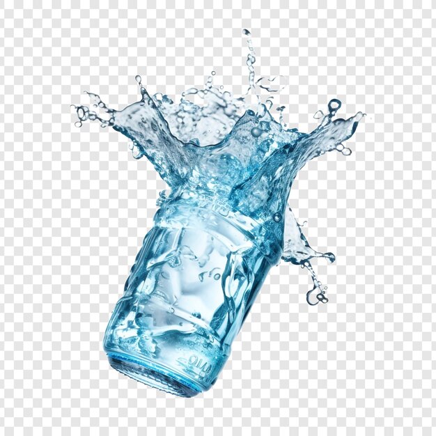 PSD plastic bottle splashes with ice isolated on transparent background