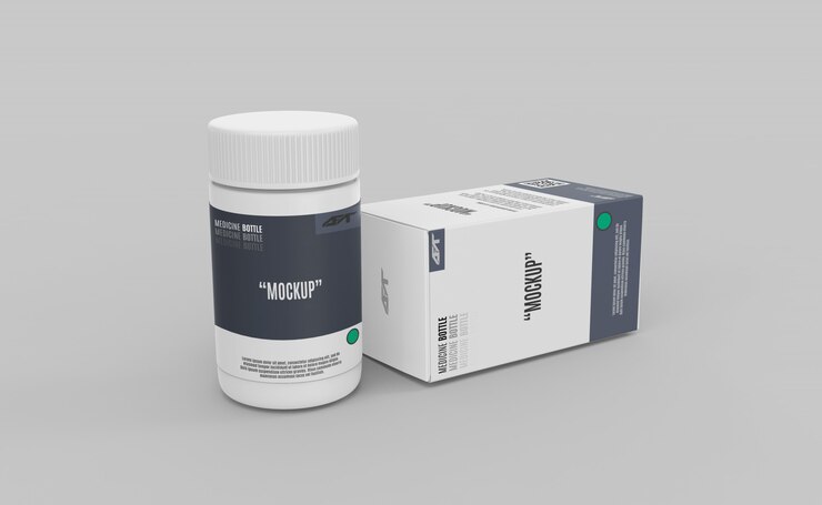 PSD plastic bottle with box mockup