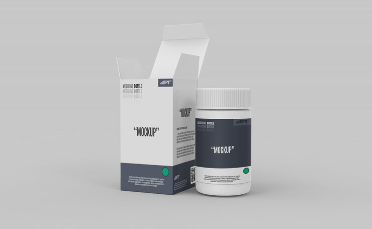 PSD plastic bottle with box mockup