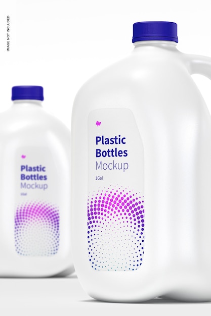 PSD plastic bottles mockup, close up