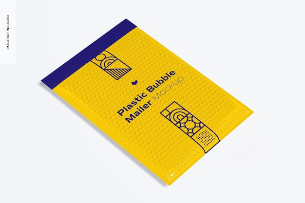 Plastic bubble mailer mockup, perspectiefweergave