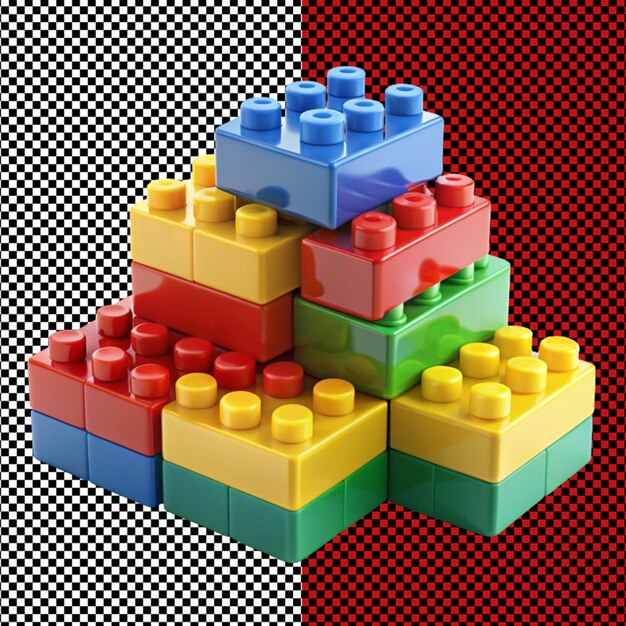 PSD plastic building blocks on transparent background