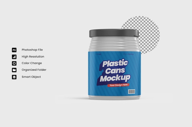 PSD mockup di lattine di plastica