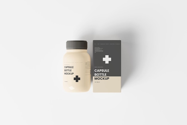 PSD plastic capsule bottle and box packaging mockup templates