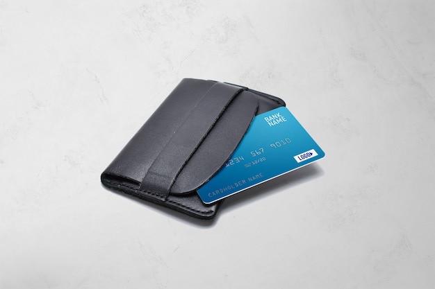 PSD plastic card on a wallet mockup
