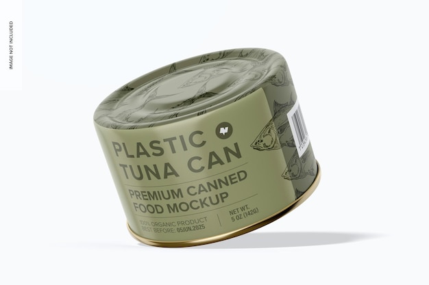 PSD plastic coated tuna can mockup leaned