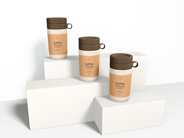 Plastic coffee container flask branding mockup