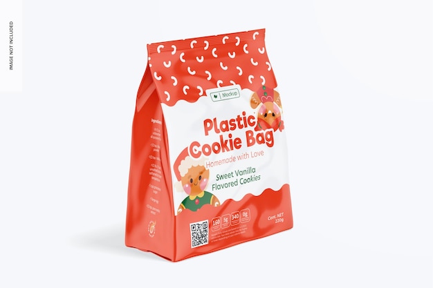 PSD plastic cookie bag mockup, left view