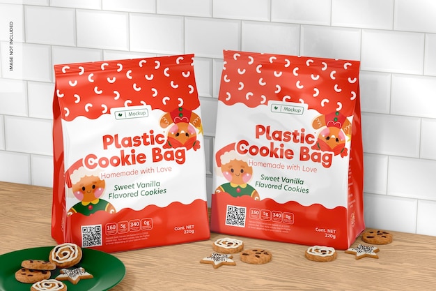 plastic cookie bags mockup