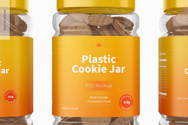 Plastic cookie jar mockup, close up