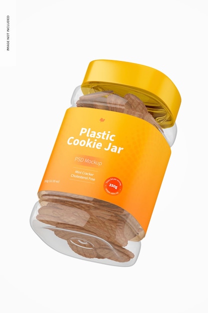 PSD plastic cookie jar mockup, floating