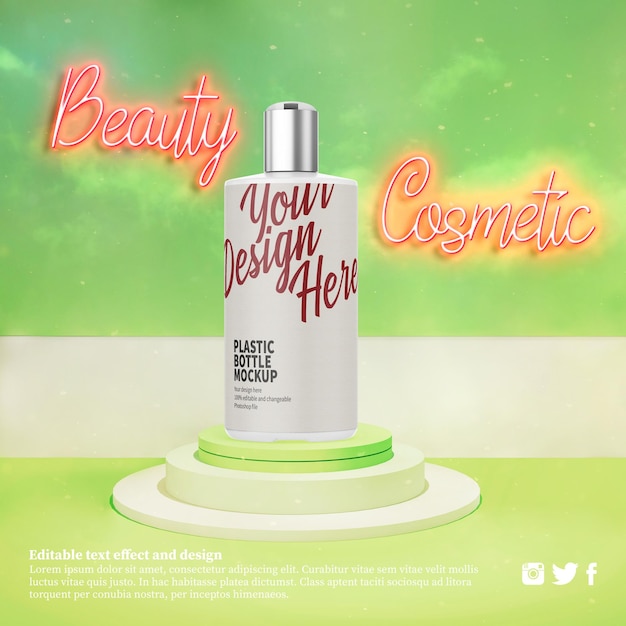 PSD mockup di bottiglia cosmetica in plastica