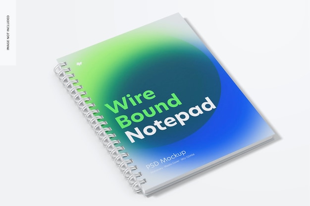 Plastic cover wire bound notepad mockup, closed