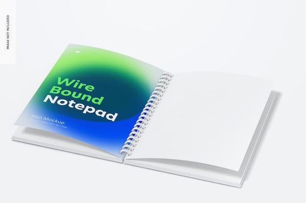 Plastic Cover Wire Bound Notepad Mockup, Opened