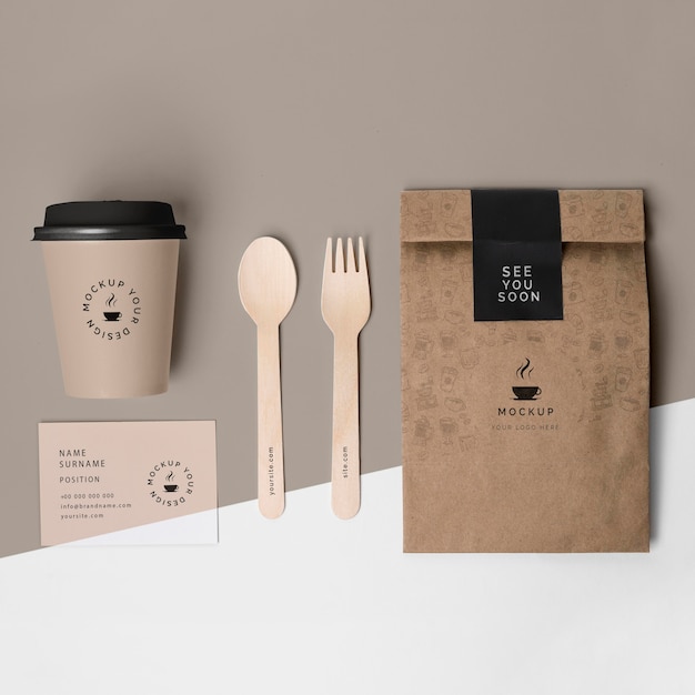 PSD plastic cup and paper bag for coffee