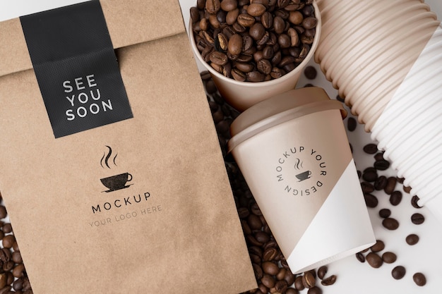 PSD plastic cup and paper bag for coffee