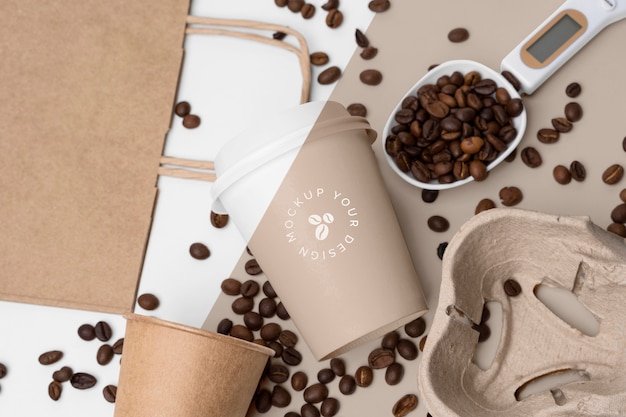 plastic cup with coffee beans