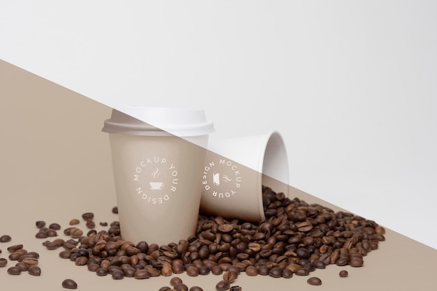 plastic cups with coffee beans