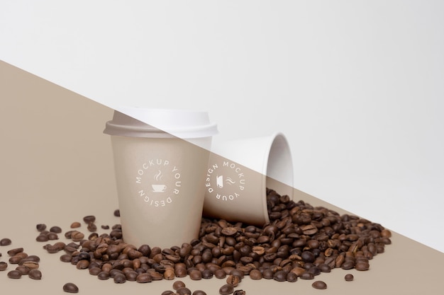 Plastic cups with coffee beans