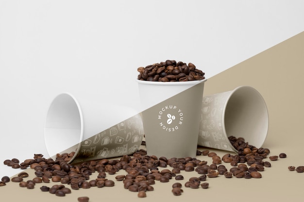 PSD plastic cups with coffee beans