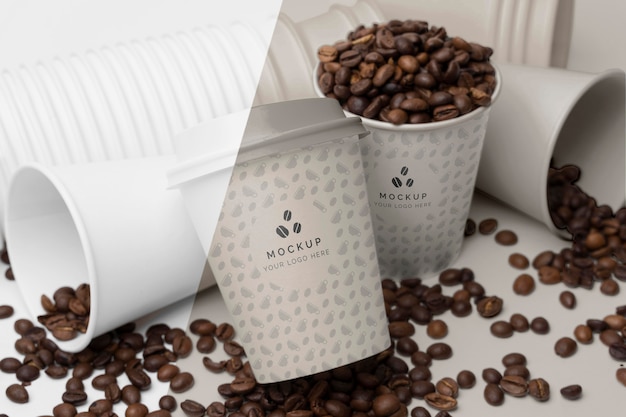 PSD plastic cups with coffee beans