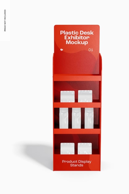 plastic desk exhibitor mockup, front view