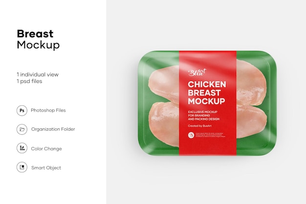 PSD plastic dienblad met mockup van kipfilet