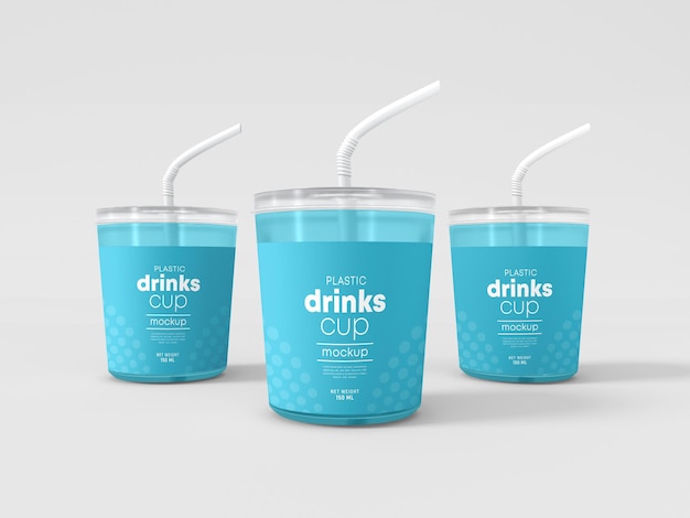 Plastic drink cup with straw  mockup