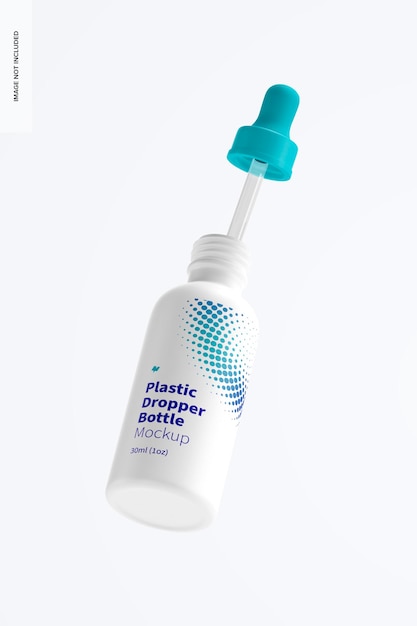 PSD bottiglia di plastica con contagocce mockup, caduta