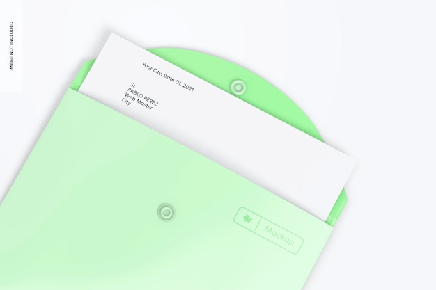 PSD plastic envelope folder mockup, close up