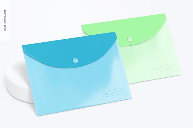 Plastic Envelope Folder Mockup, Leaned