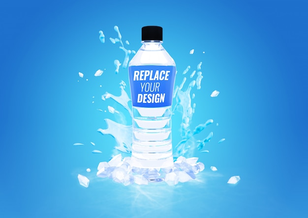 PSD plastic fles koel water splash mockup reclame