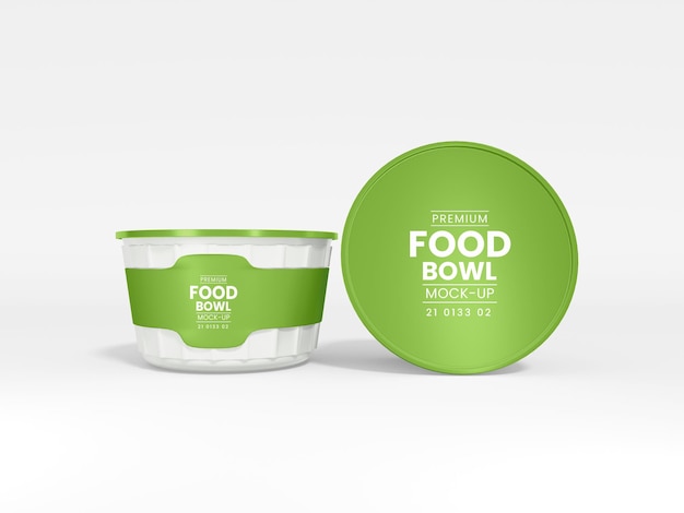 plastic food delivery bowl with paper sleeve mockup