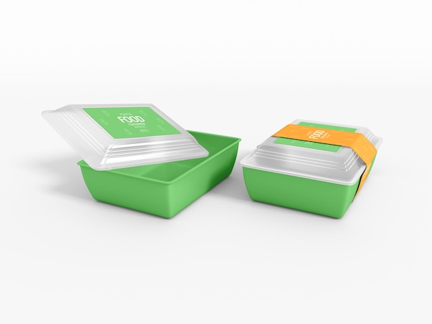 Plastic food delivery container with sleeve mockup