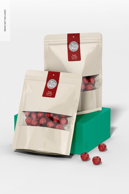 Plastic Fruit Bag Mockup Standing and Dropped