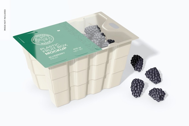 PSD plastic fruit box mockup perspective