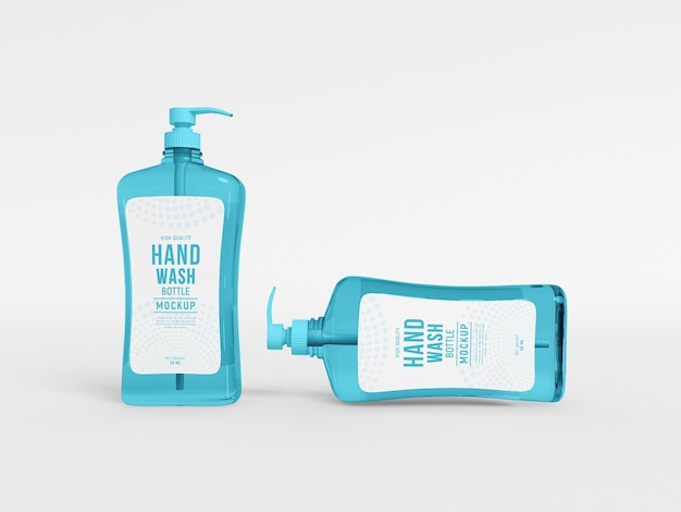 PSD mockup di bottiglia per pompa per lavaggio a mano in plastica