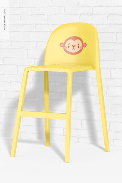 Plastic high chair for kids with wall mockup
