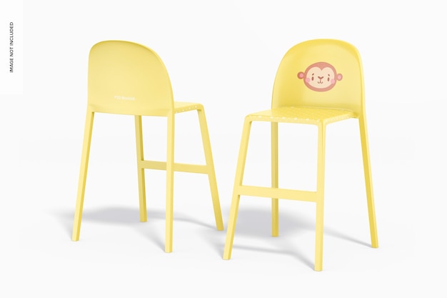 PSD plastic high chairs for kids mockup