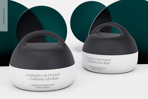 Plastic hydrating cream jars mockup, front and right view