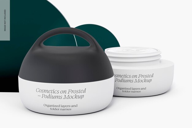 Plastic hydrating cream jars mockup, opened and closed