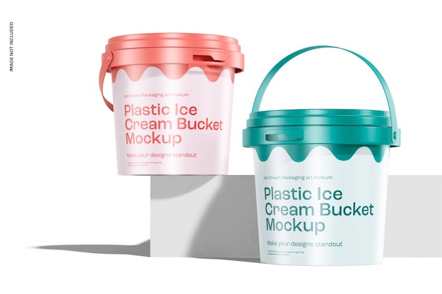 PSD plastic ice cream buckets mockup, front view