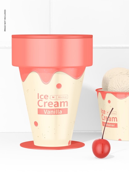 PSD plastic ice cream cup mockup, close up