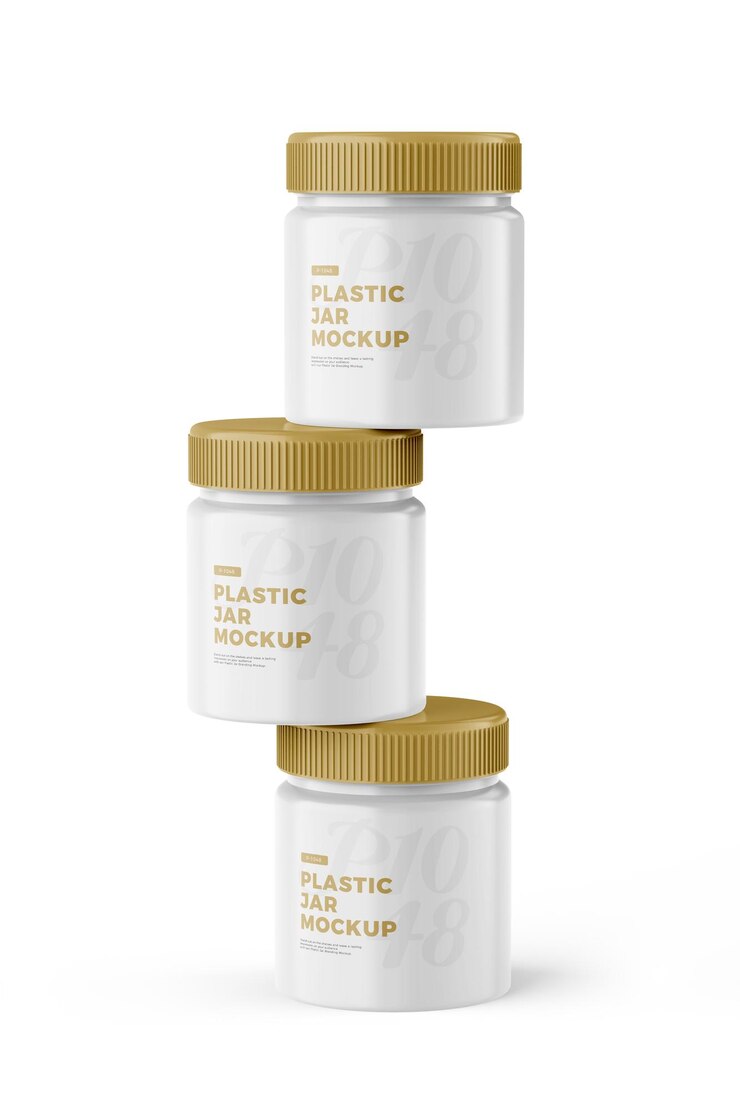 PSD plastic jar mockup set for product presentations